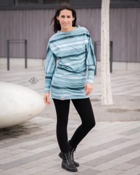French Terry Sommer Sweat Baumwolle Streifen mint-grau