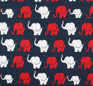 Baumwoll-Jersey Elephant Parade Blau Rot