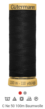 Nähgarn naturreine Baumwolle 100m Fb. 5201 Schwarz