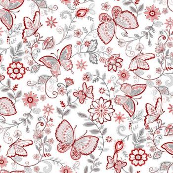 270018 Henry Glass Scarlet Stitches Schmetterlinge weiß-rot