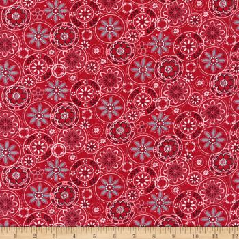 270188 Henry Glass Scarlet Stitches Blumen rot grau
