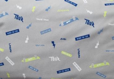 Softshell Stoff bedruckt grau mit Autos