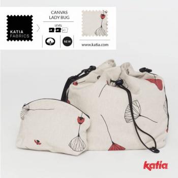 16649000800-9 Katia Canvas Ladybug Mohnblüten natur