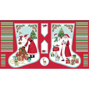 Patchworkbaumwolle Panel Christmas Wishes Stocking 038-1 by Makower