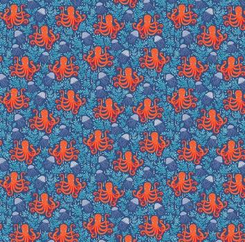 Patchworkbaumwolle Deep Blue Sea Oktopus Blau by Makower