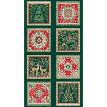 Patchworkbaumwolle Panel Enchanted Christmas Green 31-1 by Makower