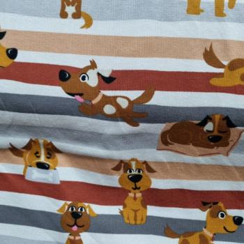 Jersey Baumwolle Streifen Hunde grau/braun/rost