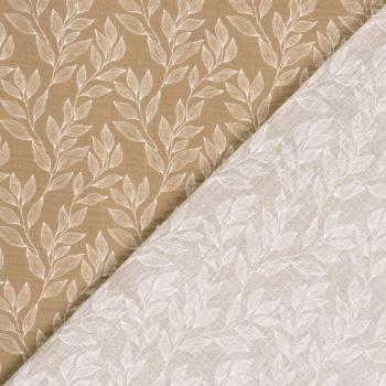 Musselin Stoff bedruckt Blatter Beige