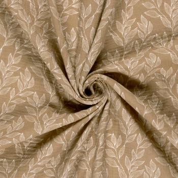 Musselin Stoff bedruckt Blatter Beige