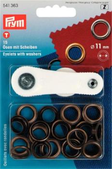 Ösen mit Scheiben Altmessing 15 Stk 11 mm von Prym 541363