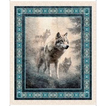 Patchworkbaumwolle Running with the pack Bark Stripe von QT FabricsPatchworkbaumwolle Running with the pack Wolf-Panel von QT Fabrics