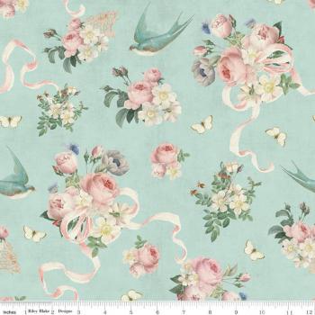 C10410 Riley Blake Vögel Blumen mint pastel