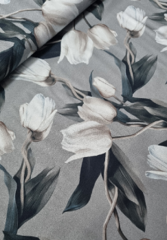 Jersey Baumwolle große Tulpen auf grau-blau von Stenzo