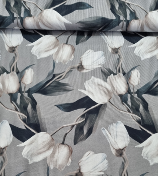 Jersey Baumwolle große Tulpen auf grau-blau von Stenzo