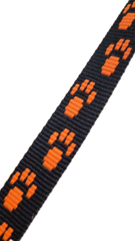 Gurtband 15 mm schwarz-orange Hundepfotemotiv