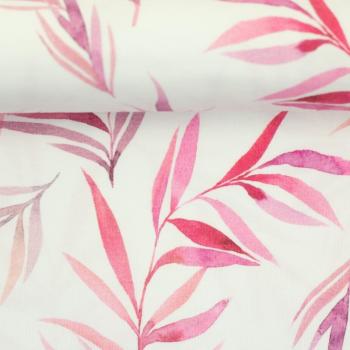 Jersey Baumwolle Theo weiß mit Blattmuster in Rosa