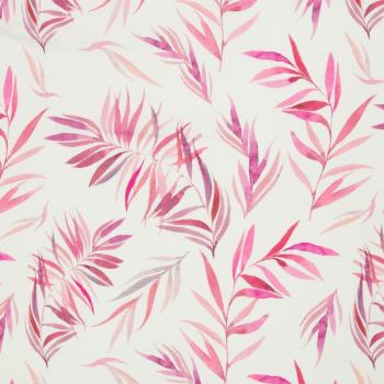 Jersey Baumwolle Theo weiß mit Blattmuster in Rosa