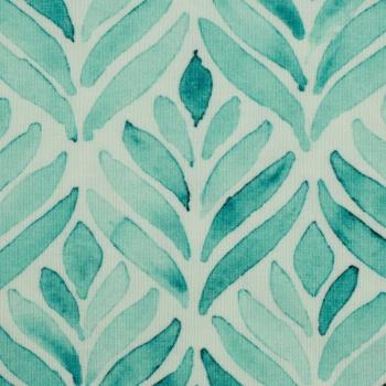 Jersey Baumwolle Theo weiß mit Blattmuster in Türkis