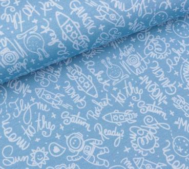 French Terry Baumwolle Raumfahrt Schrift blau Mauna Kea by Lila-Lotta