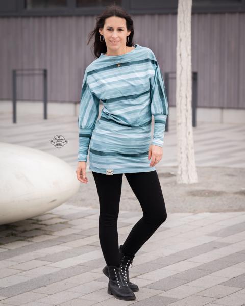 French Terry Sommer Sweat Baumwolle Streifen mint-grau