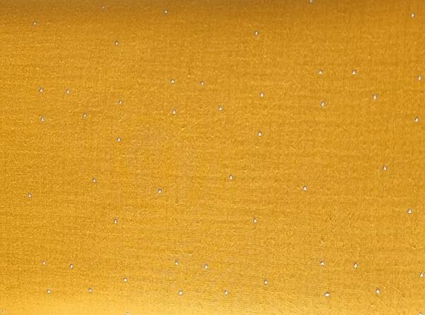 Mousseline Double Gauze Senffarben mit Silberpunkten