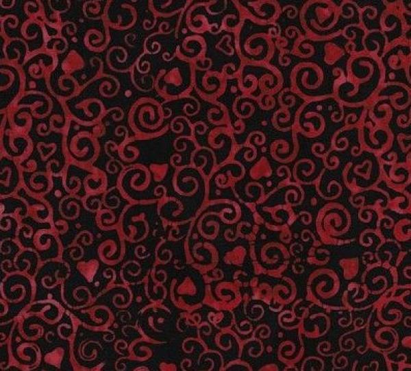 Island Batik schwarz mit roten Ranken