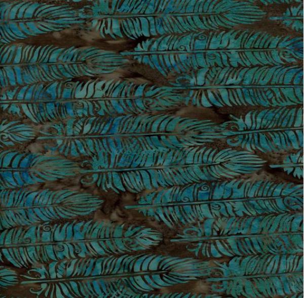 ISLAND Batik Türkis mit Federn in Braun