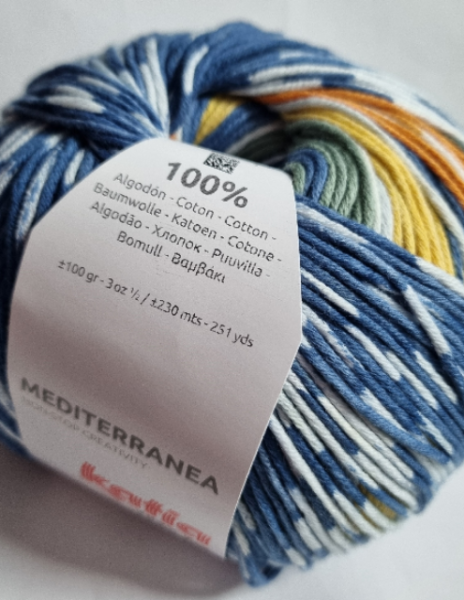 Katia Ägyptische Baumwolle mit Jacquardeffekt Mediterranea Fb. 403 Blau-Hellorange-Ocker-Minzgrün