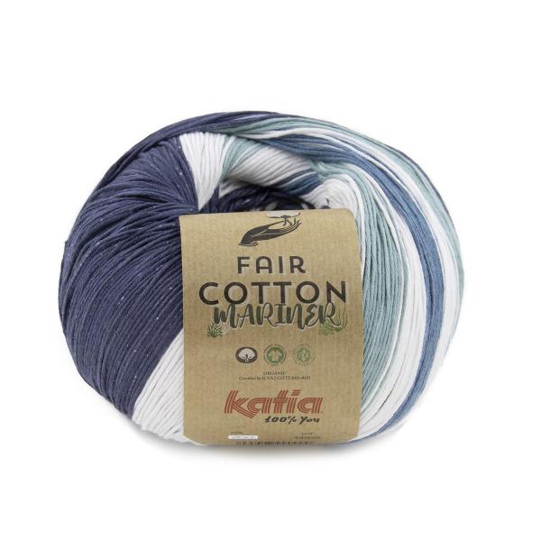 Katia Fair Cotton Mariner Baumwollgarn Verlaufsgarn Fb. 200 - Ozeanblau-Dunkeltürkis-Weiß