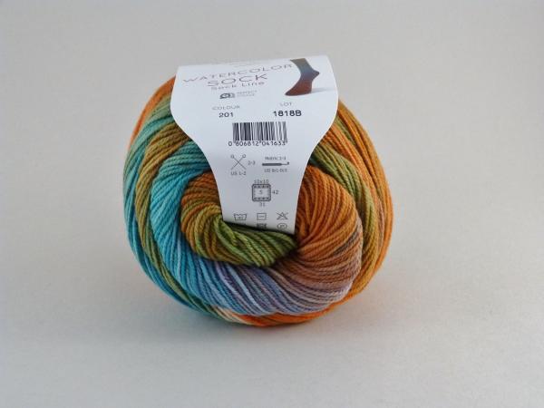 Watercolor Socks 4-fach Fb. 201 Türkis-grün-terrakotta Laines du Nord