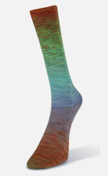Watercolor Socks 4-fach Fb. 201 Türkis-grün-terrakotta Laines du Nord