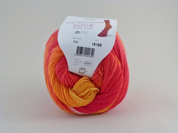 Watercolor Socks 4-fach Fb. 202 rosa-orange Laines du Nord