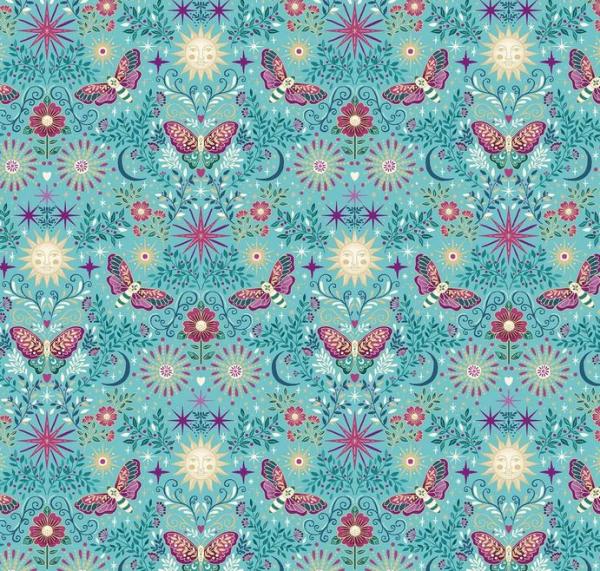 Patchworkbaumwolle Luna Night Garden 072-T Teal by Makower