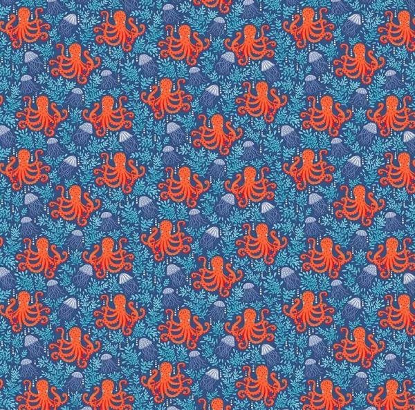 Patchworkbaumwolle Deep Blue Sea Oktopus Blau by Makower