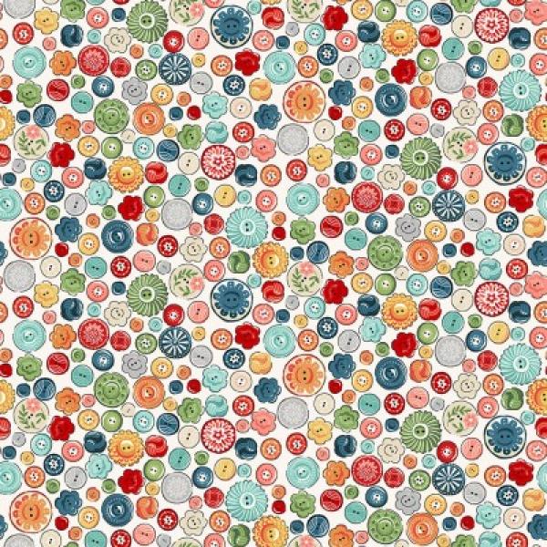 Patchworkbaumwolle Sewing Room Buttons Farbe Bunt by Makower