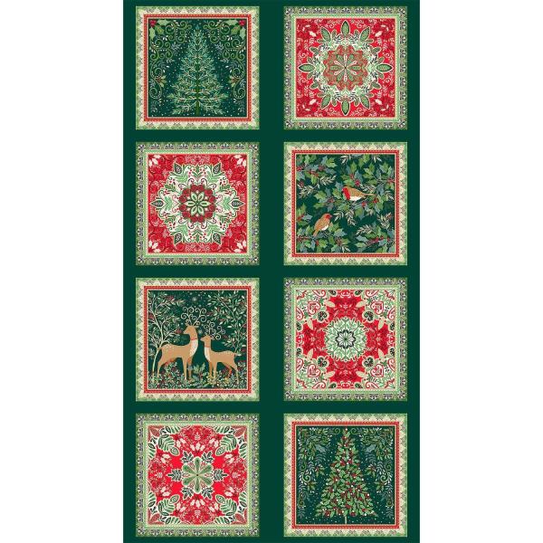 Patchworkbaumwolle Panel Enchanted Christmas Green 31-1 by Makower