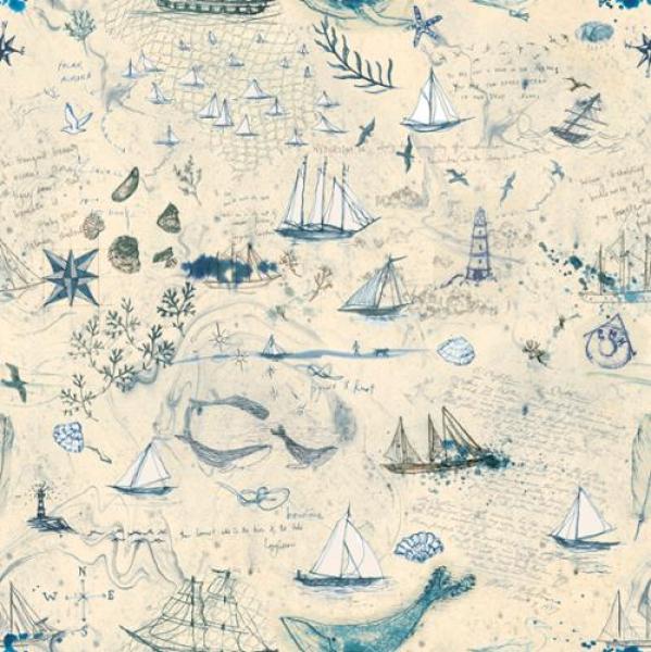 Patchworkbaumwolle Longshore Passport Flag Natural by Janet Clare for Moda
