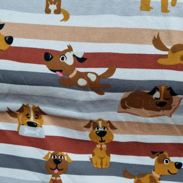Jersey Baumwolle Streifen Hunde grau/braun/rost