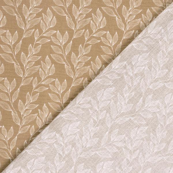 Musselin Stoff bedruckt Blatter Beige