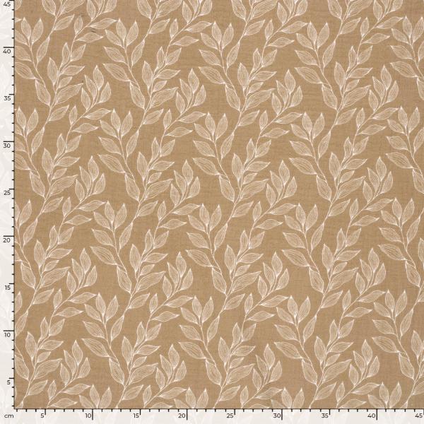 Musselin Stoff bedruckt Blatter Beige