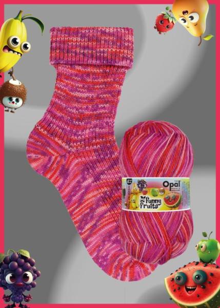 Opal Sockenwolle 4-fach Funny Fruits Fb. 11410 Himbeerebussi