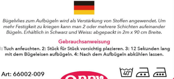 Opry Aufbügelvlies 90cm x2m weiß