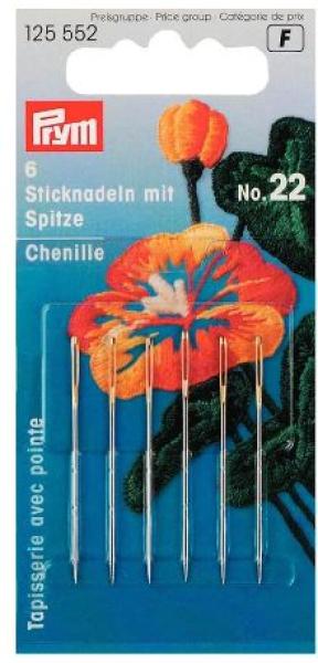 6 Sticknadeln mit Spitze Chenille No. 22