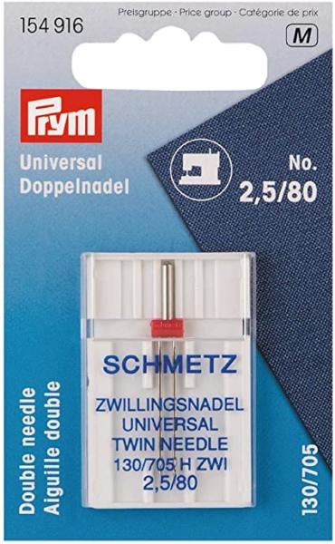 154916 Prym Doppel-Nähmaschinennadel 130/705 Schmetz Zwillingsnadel Universal 80/2,5 mm