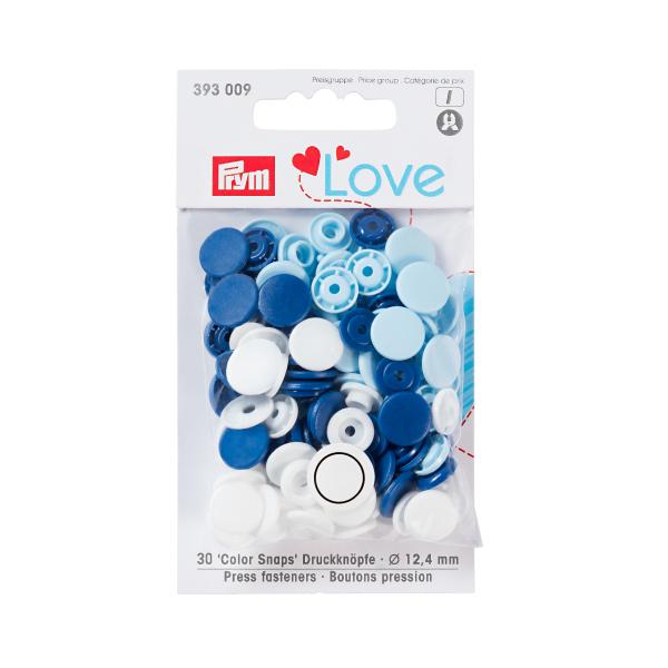 Druckknöpfe Color Snaps 12,4 mm blau weiß 393009 Prym