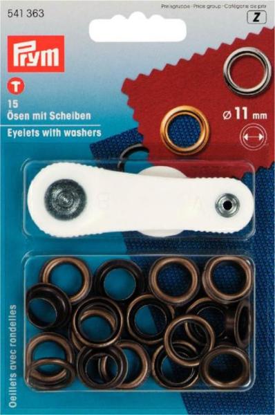 Ösen mit Scheiben Altmessing 15 Stk 11 mm von Prym 541363
