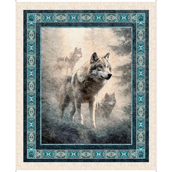 Patchworkbaumwolle Running with the pack Bark Stripe von QT FabricsPatchworkbaumwolle Running with the pack Wolf-Panel von QT Fabrics