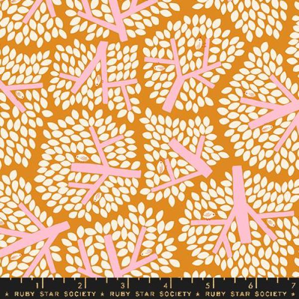 Patchworkbaumwolle Bird is the word Tumeric Fb. Orange by Kimberly Kight Ruby Star Society