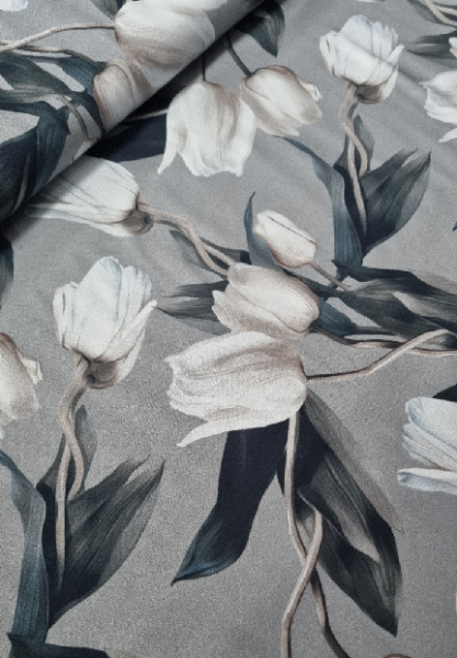 Jersey Baumwolle große Tulpen auf grau-blau von Stenzo
