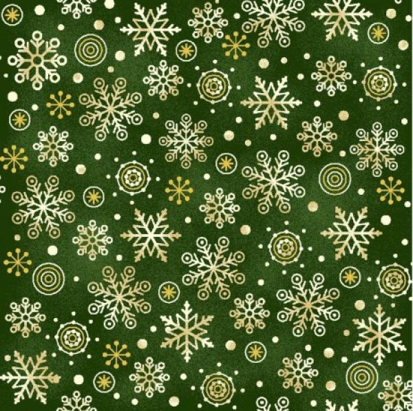 Patchworkbaumwolle Oasis Fabrics design Noel Schneeflocken beige grün